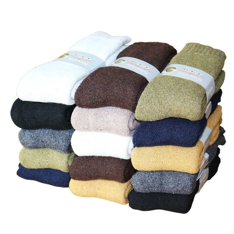 Winter Men's Merino Wool Long Socks Thick Warm Large Size High Quality Harajuku Retro Snow Casual Antifreeze Pure Cashmer 5 Pair