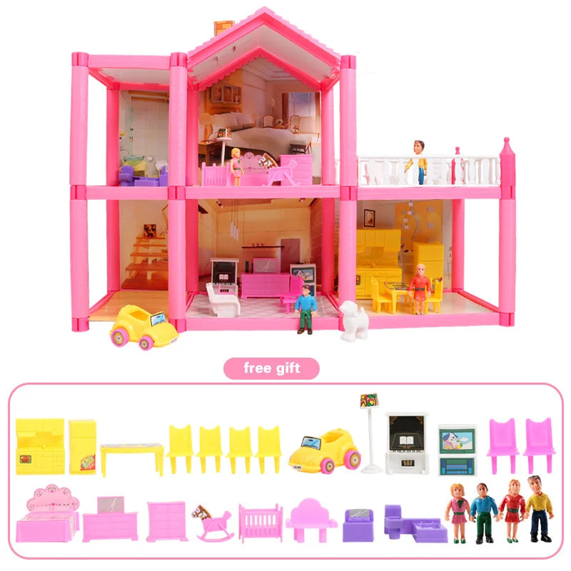 Baby DIY Doll house Toys Pink Assemble Princess Villa Handmade Construction Casa Miniature Furniture Dollhouse For Children Gift