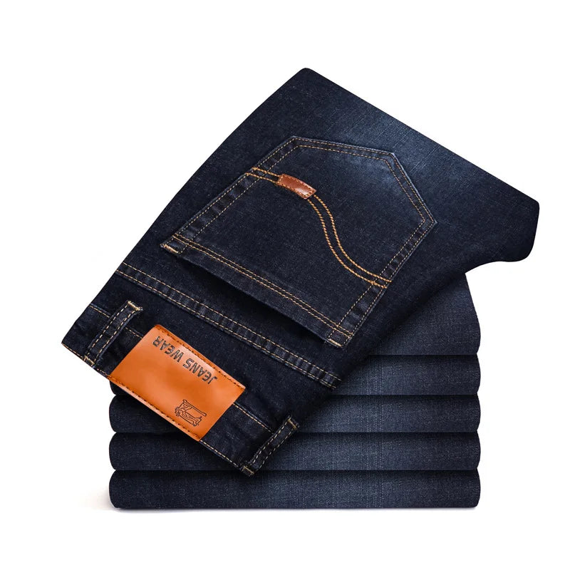 2024 New Men Stretch Jeans Male Classic Elasticity Business Jeans Men Fashion Comfortable Solid Slim Straight Long Denim Pants