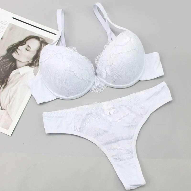 2021 New Push Up Lace Bra Sets Plus Size Lingerie BCDE Cup Adjusted Strap Bow Underwire Grey Red Blue Black White Underwear