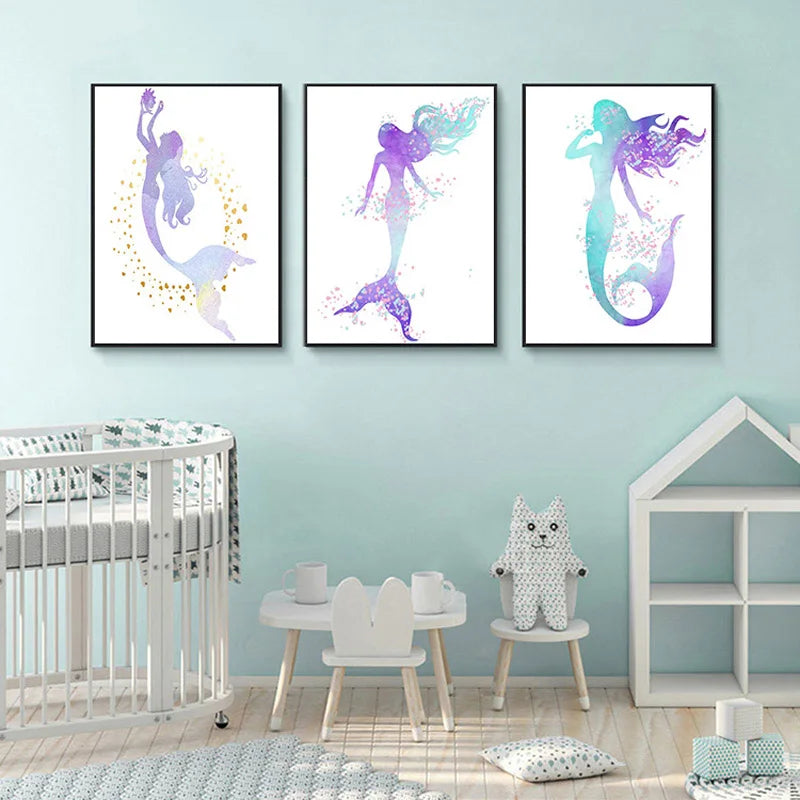 Nodic Modern Canvas Painting Mermaid Wall Art Posters And Prints Design For Baby Girls Room Bedroom Home Decor No Frame