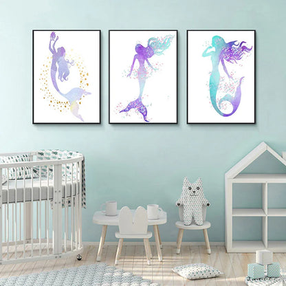 Nodic Modern Canvas Painting Mermaid Wall Art Posters And Prints Design For Baby Girls Room Bedroom Home Decor No Frame