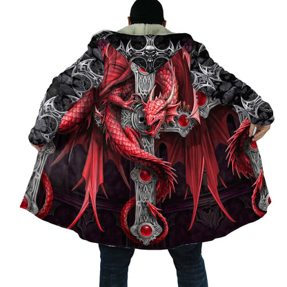 2021 Winter Mens Cloak skull and Dragon Armor Tattoo 3D Print Fleece Hooded cloak Unisex Casual Thick Warm cloak coat PF30