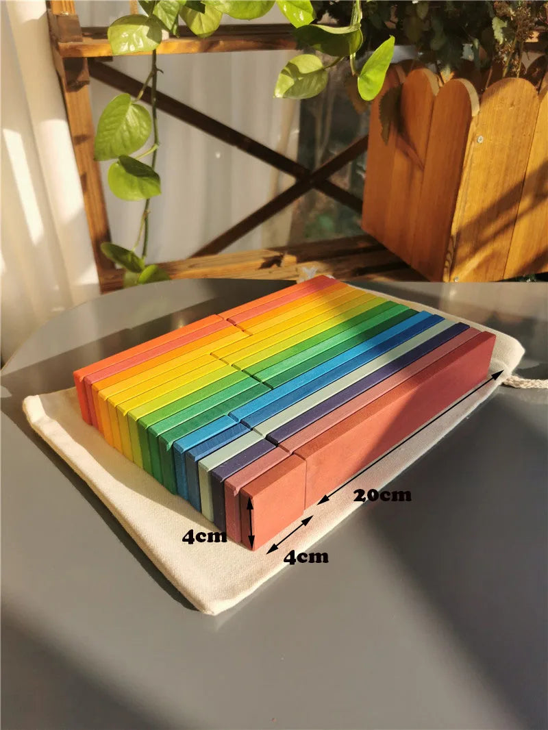 Large Rainbow Wood Building Slats Construct Cubes Blocks Pastel Stacking Timber Toys for Kids Early Learning