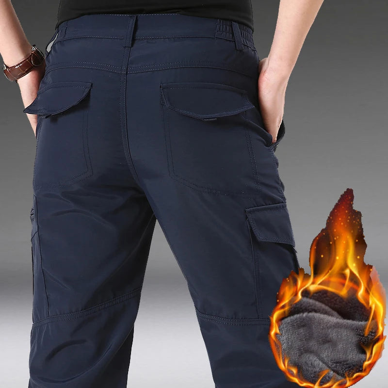2024 Winter Men's Tactical Cargo Pants Plus Velvet Breathable Autumn Casual Long Trousers Male Quick Dry Multi-pocket Pant Warm