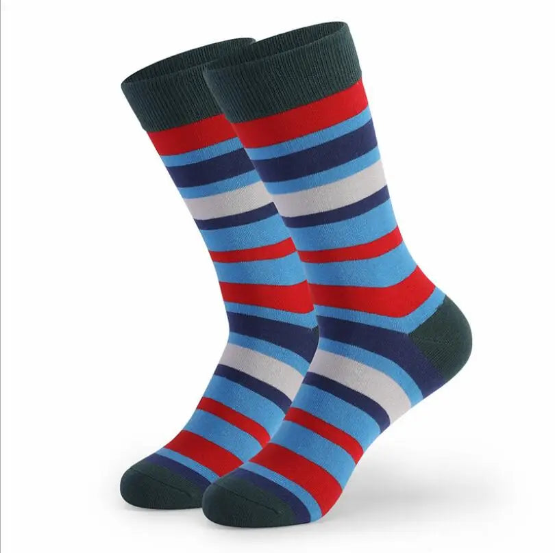 5Pairs Large Size Men Socks Hot Sale Standard Business Casual New Socks Striped Happy Cotton Sokcs Colorful Men Long Socks
