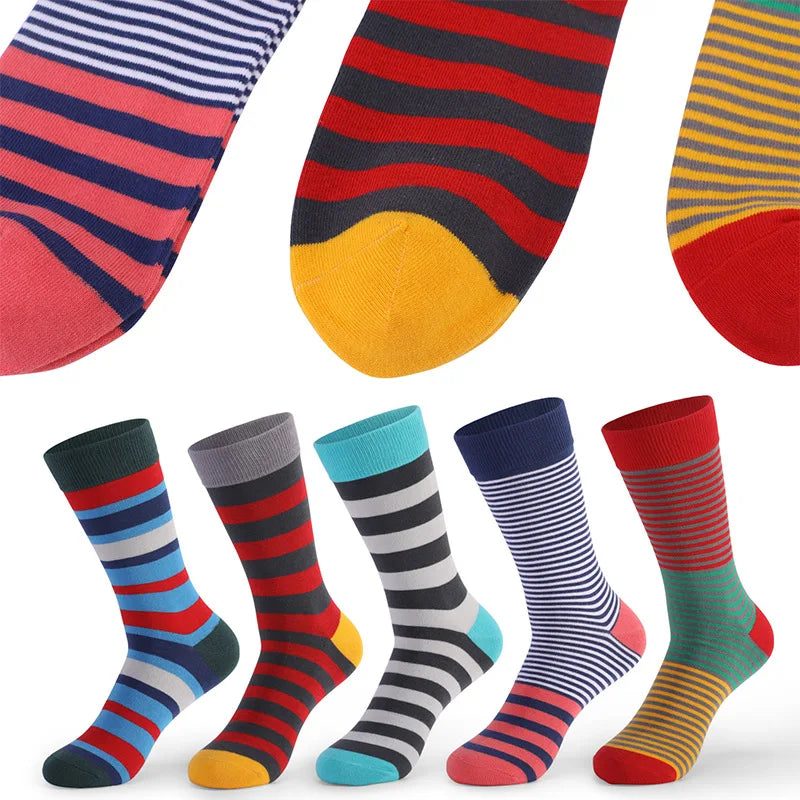 5Pairs Large Size Men Socks Hot Sale Standard Business Casual New Socks Striped Happy Cotton Sokcs Colorful Men Long Socks