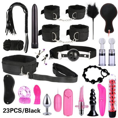 Sexy leather BDSM plush bondage bundle set blindfold handcuffs whip sex toys for women Nipple clip butt plug Exotic sex toys