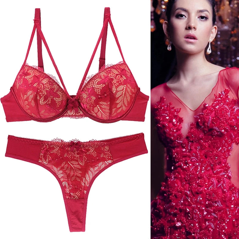 2021 New Push Up Lace Bra Sets Plus Size Lingerie BCDE Cup Adjusted Strap Bow Underwire Grey Red Blue Black White Underwear