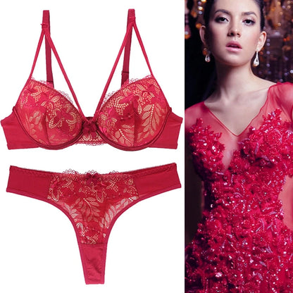 2021 New Push Up Lace Bra Sets Plus Size Lingerie BCDE Cup Adjusted Strap Bow Underwire Grey Red Blue Black White Underwear