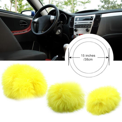 3pcs/Set Car Steering Wheel Cover Yellow Handbrake Gear Shifter Cover Plush Warm Fluffy Fuzzy Winter Car Accessories for Women