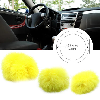 3pcs/Set Car Steering Wheel Cover Yellow Handbrake Gear Shifter Cover Plush Warm Fluffy Fuzzy Winter Car Accessories for Women