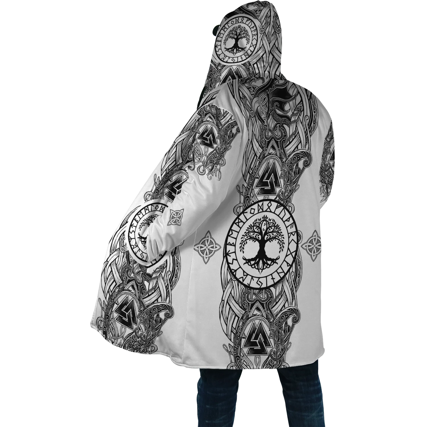 2025 Winter Fashion Mens Cloak Odin Raven Tattoo 3D Printing Fleece Hooded cloak Unisex Casual Thick Warm Cape coat PJ-01