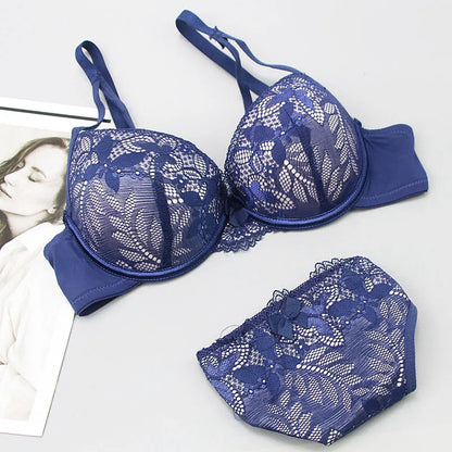 2021 New Push Up Lace Bra Sets Plus Size Lingerie BCDE Cup Adjusted Strap Bow Underwire Grey Red Blue Black White Underwear