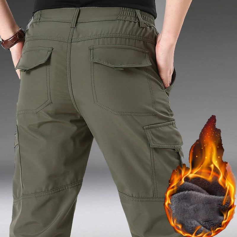 2024 Winter Men's Tactical Cargo Pants Plus Velvet Breathable Autumn Casual Long Trousers Male Quick Dry Multi-pocket Pant Warm
