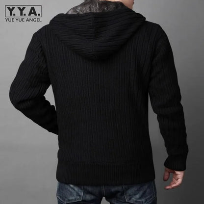 New Arrival Mens Cardigans Sweaters Casual Hooded Zipper Mens Sweaters Winter Warm Thicken Fur Lining Hombre Knitwear