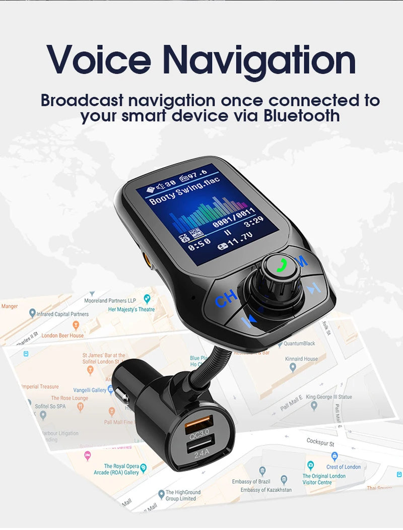 1.8 inch Color Display Bluetooth-compatible Handsfree Car Kit 3 USB Port QC3.0 Car Charger FM Transmitter Car MP3 Music Player