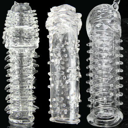 Reusable Delay condom Impotence contraceptive bold Textured extension sleeve Sex products men toys thorn dildo Sleeve cock ring