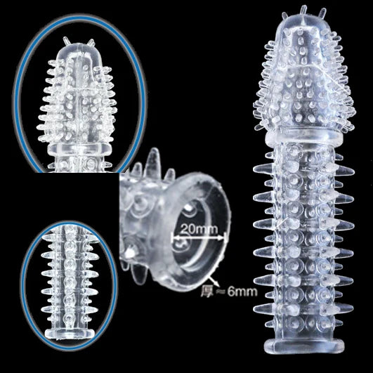 Reusable Delay condom Impotence contraceptive bold Textured extension sleeve Sex products men toys thorn dildo Sleeve cock ring