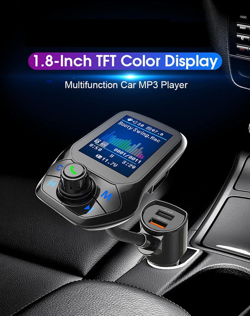 1.8 inch Color Display Bluetooth-compatible Handsfree Car Kit 3 USB Port QC3.0 Car Charger FM Transmitter Car MP3 Music Player