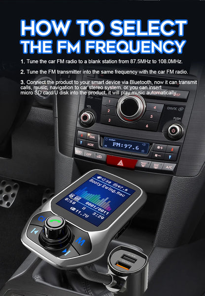1.8 inch Color Display Bluetooth-compatible Handsfree Car Kit 3 USB Port QC3.0 Car Charger FM Transmitter Car MP3 Music Player