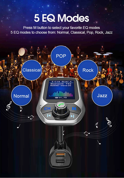 1.8 inch Color Display Bluetooth-compatible Handsfree Car Kit 3 USB Port QC3.0 Car Charger FM Transmitter Car MP3 Music Player