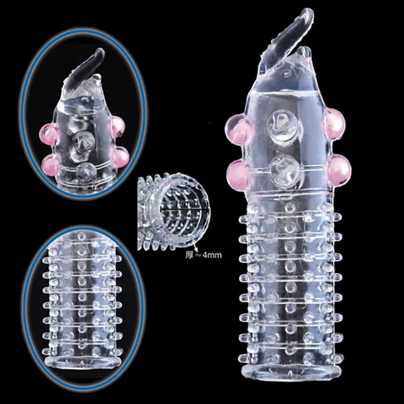 Reusable Delay condom Impotence contraceptive bold Textured extension sleeve Sex products men toys thorn dildo Sleeve cock ring