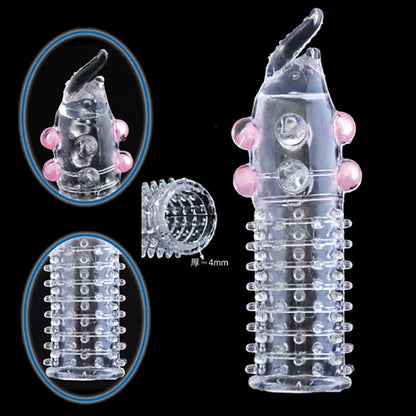 Reusable Delay condom Impotence contraceptive bold Textured extension sleeve Sex products men toys thorn dildo Sleeve cock ring