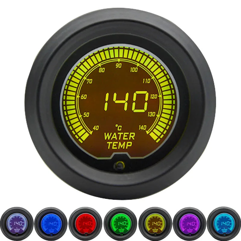52mm Boost/Water temp/Oil temp/Volt/Tachometer/EGT/Air fuel ratio/Oil pressure Gauge LCD Digital 7 Color Display + Gauge Pods