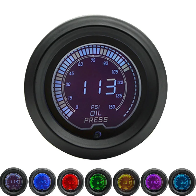 52mm Boost/Water temp/Oil temp/Volt/Tachometer/EGT/Air fuel ratio/Oil pressure Gauge LCD Digital 7 Color Display + Gauge Pods