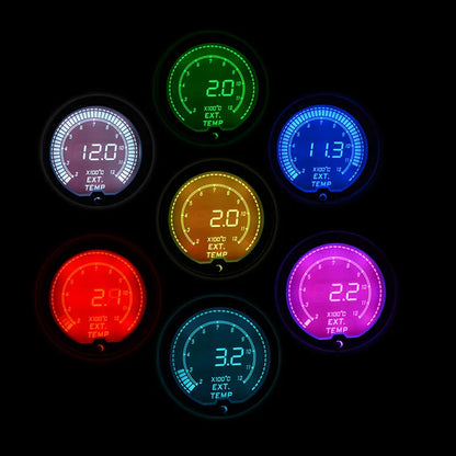 52mm Boost/Water temp/Oil temp/Volt/Tachometer/EGT/Air fuel ratio/Oil pressure Gauge LCD Digital 7 Color Display + Gauge Pods