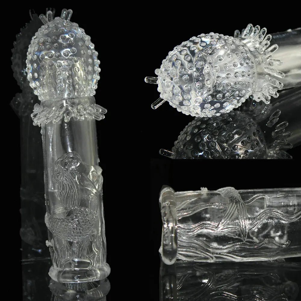 Reusable Delay condom Impotence contraceptive bold Textured extension sleeve Sex products men toys thorn dildo Sleeve cock ring