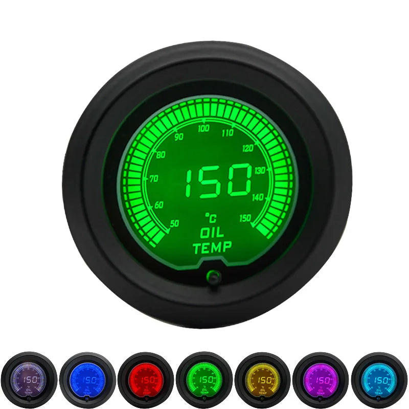 52mm Boost/Water temp/Oil temp/Volt/Tachometer/EGT/Air fuel ratio/Oil pressure Gauge LCD Digital 7 Color Display + Gauge Pods