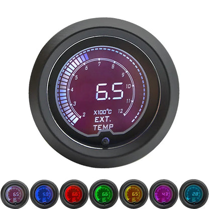 52mm Boost/Water temp/Oil temp/Volt/Tachometer/EGT/Air fuel ratio/Oil pressure Gauge LCD Digital 7 Color Display + Gauge Pods