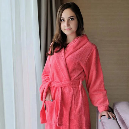 Hooded Bathrobe Men 100% Cotton Hooded  Women Sleepwear Nightgown Towel Fleece Thick Long Soft Autumn Winter White Home Hotel