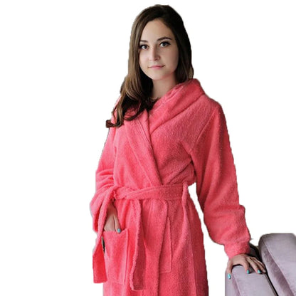 Hooded Bathrobe Men 100% Cotton Hooded  Women Sleepwear Nightgown Towel Fleece Thick Long Soft Autumn Winter White Home Hotel