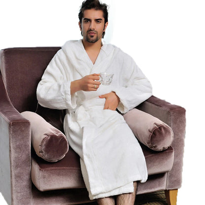 Hooded Bathrobe Men 100% Cotton Hooded  Women Sleepwear Nightgown Towel Fleece Thick Long Soft Autumn Winter White Home Hotel