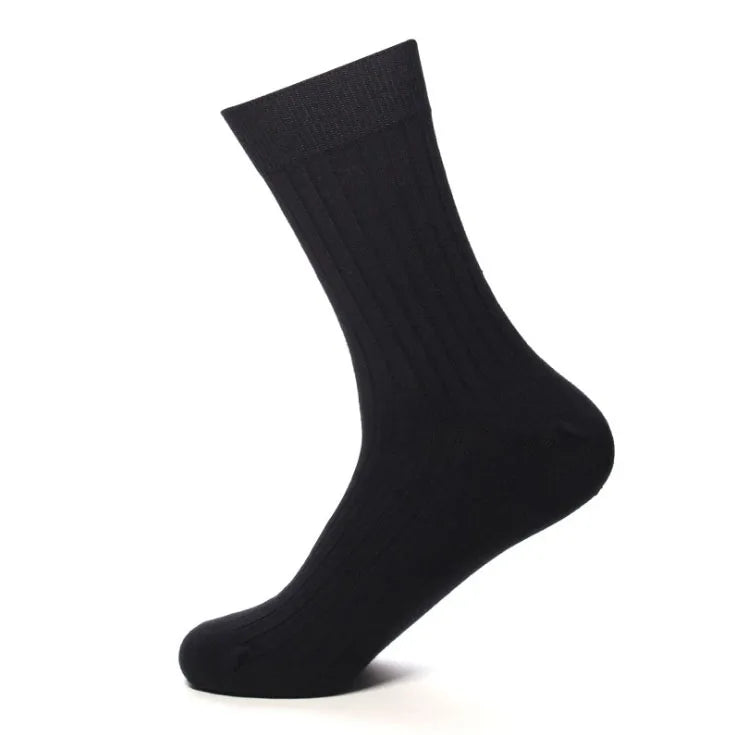 High Quality 5Pairs/lot New Men's Socks Cotton Black White Business Man Socks Breathable Stripes Double Needle Male Long Socks