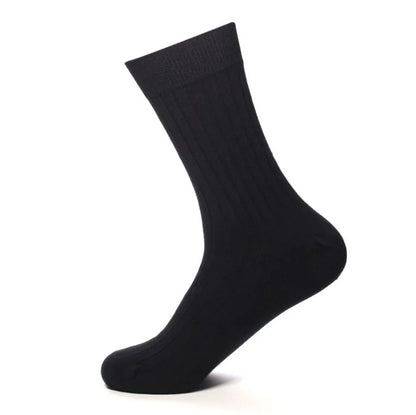 High Quality 5Pairs/lot New Men's Socks Cotton Black White Business Man Socks Breathable Stripes Double Needle Male Long Socks