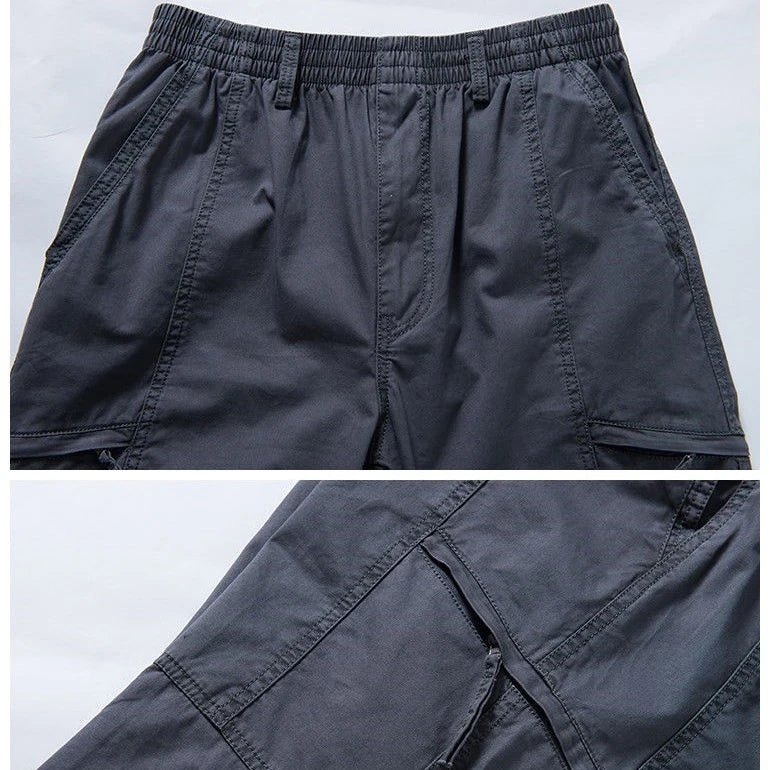 Zipper Cargo Pants Men Pocket OutDoor Full Length Pants Male Summer Straight Trousers Homme Loose Cotton Casual Pants Grey