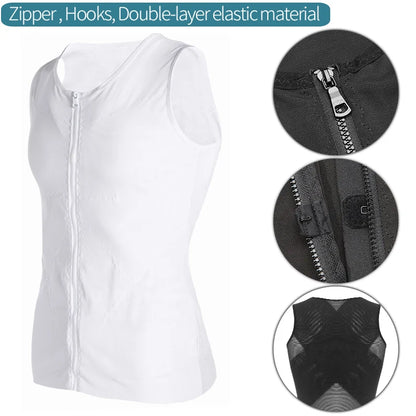 Mens Body Shaper Abdomen Slimming Shapewear Belly Shaping Corset Top Gynecomastia Compression Shirts WIth Zipper Waist Trainer