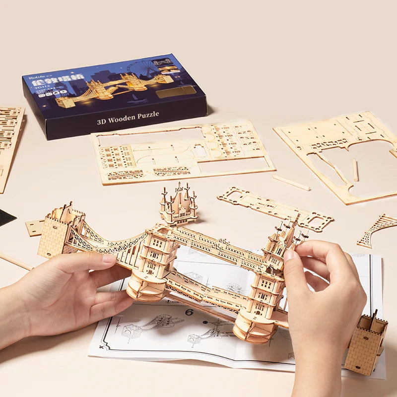 ROKR 3D Wooden Puzzle Game Big Ben Tower Bridge Pagoda Building Model Toys For Children Kids Birthday Gift