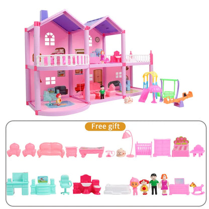 Baby DIY Doll house Toys Pink Assemble Princess Villa Handmade Construction Casa Miniature Furniture Dollhouse For Children Gift