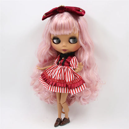 ICY DBS Blyth Doll 1/6 bjd joint body dark skin matte face purple mix pink hair toy 30cm girls gift