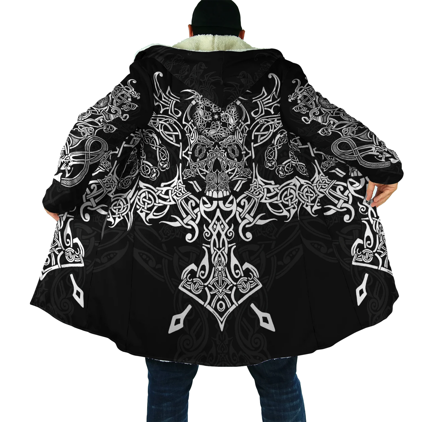 2023 Winter Mens Cloak Huginn Ravens of Midgard Gold 3D Printing Fleece Hooded cloak Unisex Casual Thick Warm Cape coat PF39