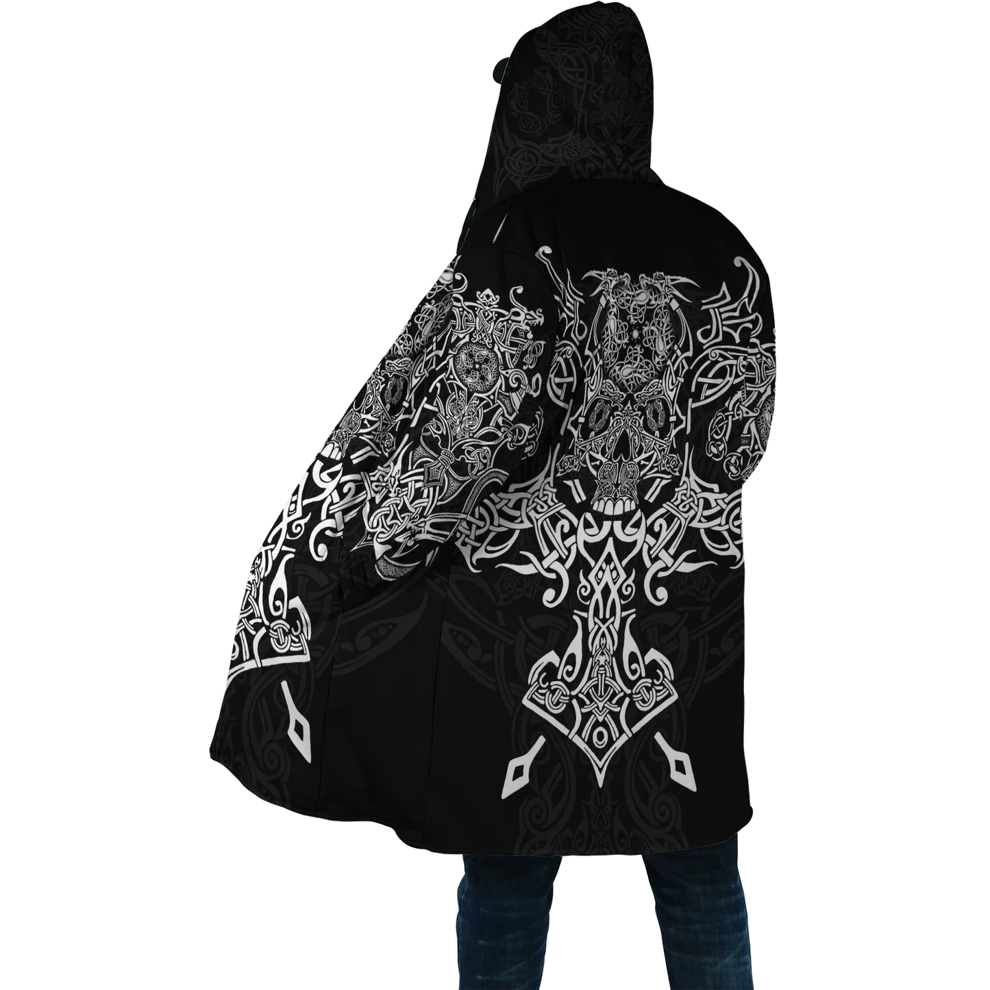2023 Winter Mens Cloak Huginn Ravens of Midgard Gold 3D Printing Fleece Hooded cloak Unisex Casual Thick Warm Cape coat PF39