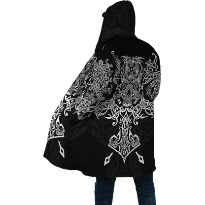 2023 Winter Mens Cloak Huginn Ravens of Midgard Gold 3D Printing Fleece Hooded cloak Unisex Casual Thick Warm Cape coat PF39