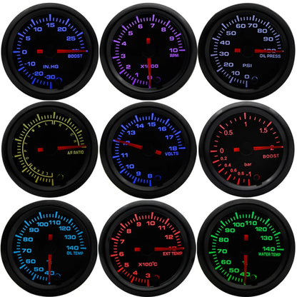 2" 52mm 7 Colors LED Boost/Water temp/Oil temp/Oil pressure/Voltmeter/Air fuel ratio/EGT/Tachometer RPM Car Gauge +Gauge Pods