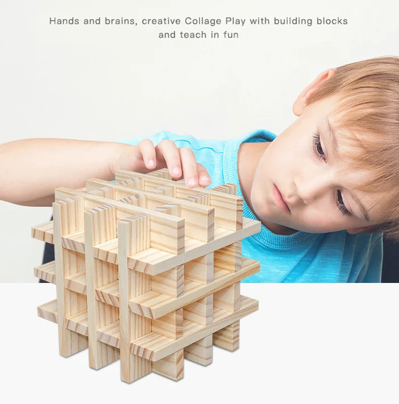 100pcs Wooden Building Block Architecture DIY Educational Toys for Kids Construction Kit Stacking High Block Puzzle Games Child