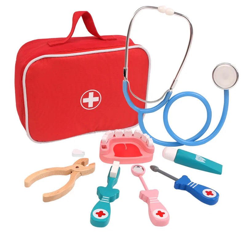 Wooden Pretend Play Doctor Educational Toys For Children Medical Simulation Medicine Chest Set Kids Role Playing Pretend Toys